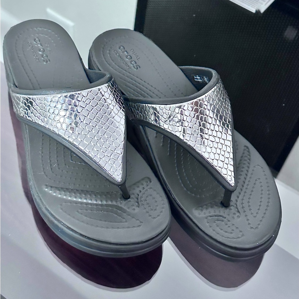 Monterey Metallic Strap Flip Flop Wedges